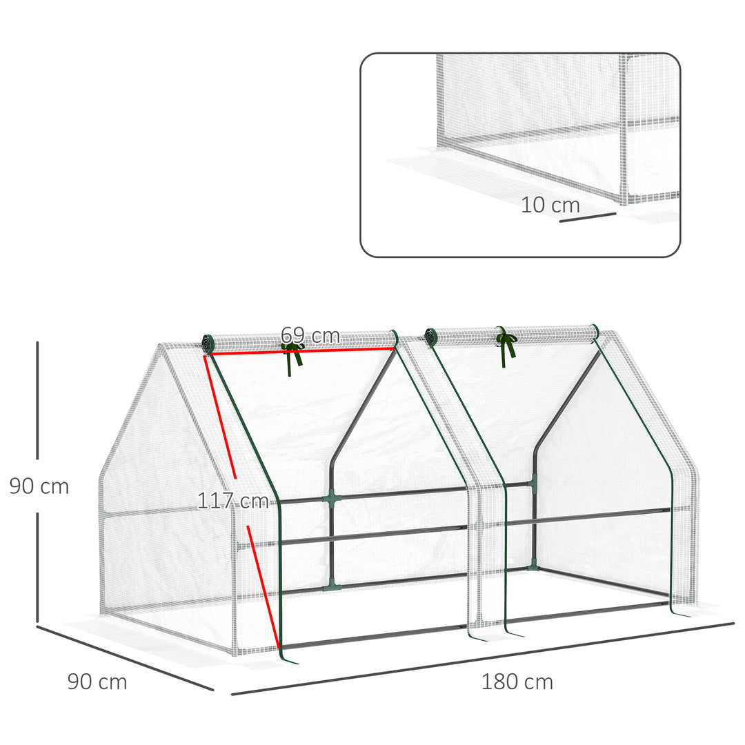 MCL Mini Small Greenhouse with Steel Frame & PE Cover & Zipped Window Poly tunnel Steeple for Plants Vegetables, 180 x 90 x 90 cm, White