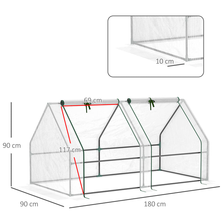Mini Small Greenhouse with Steel Frame & PE Cover & Zipped Window Poly tunnel Steeple for Plants Vegetables, 180 x 90 x 90 cm, White