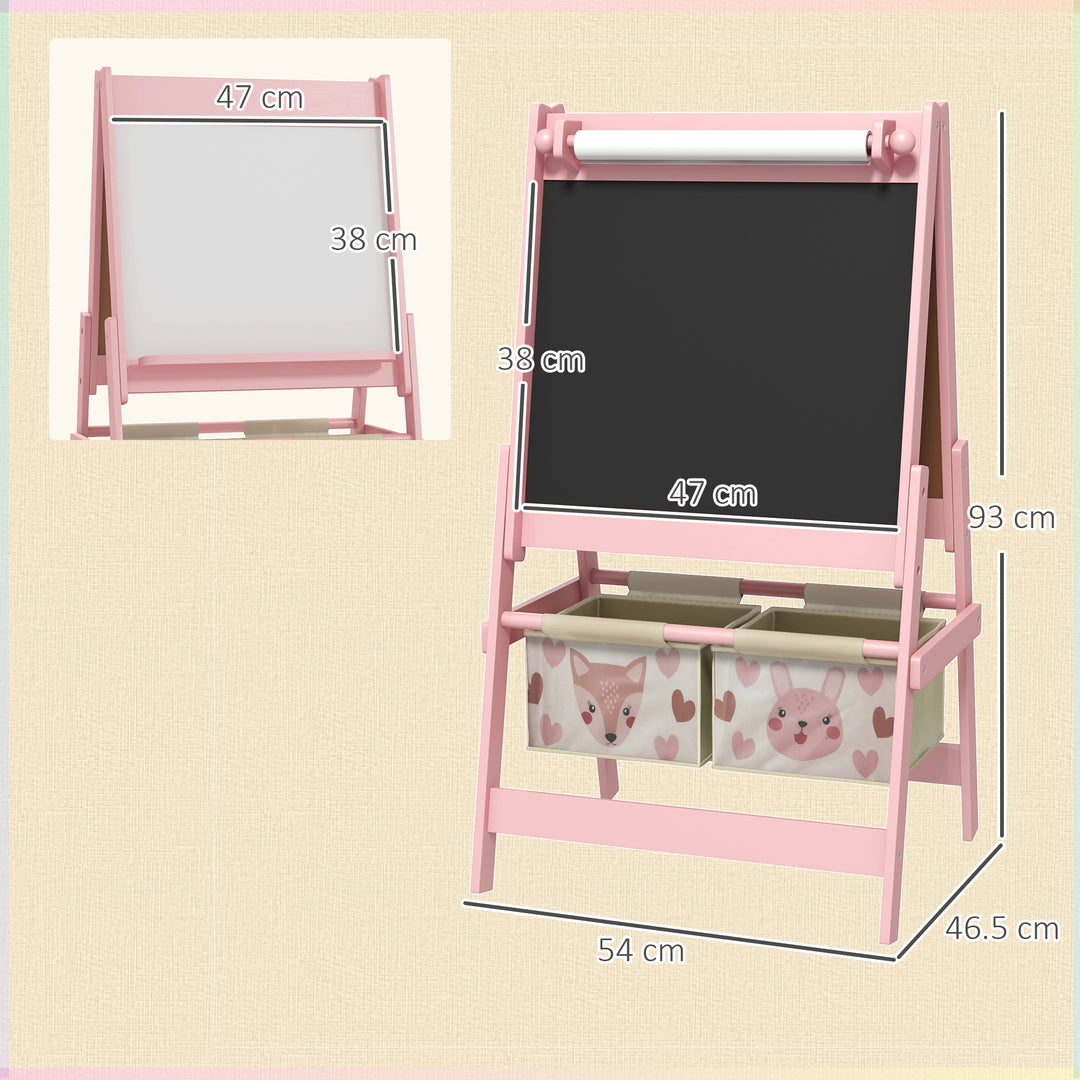 AIYAPLAY Three-In-One Kids Easel with Paper Roll, Art Easel, with Storage - Pink | Aosom UK