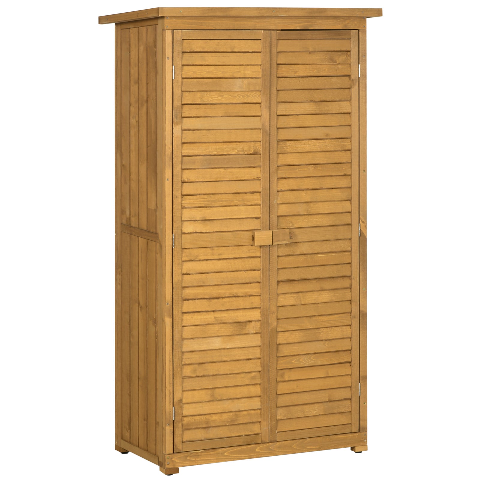 Wooden Garden Storage Shed, Compact Utility Sentry Unit, 3-Tier Shelves Tool Cabinet Organizer with Asphalt Roof and Shutter Design, 87cm x 47cm x 160cm