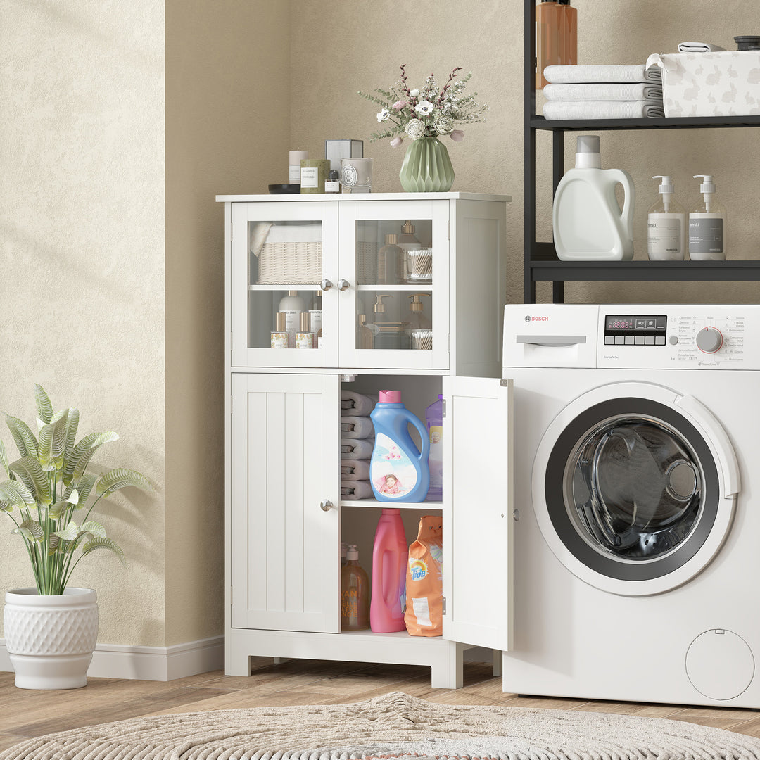 MCL Bathroom Floor Cabinet, Freestanding Kitchen Cupboard with 2 Drawers, Adjustable Shelves and Tempered Glass Door, Wooden  Storage Unit for Living Room Kitchen Hallway