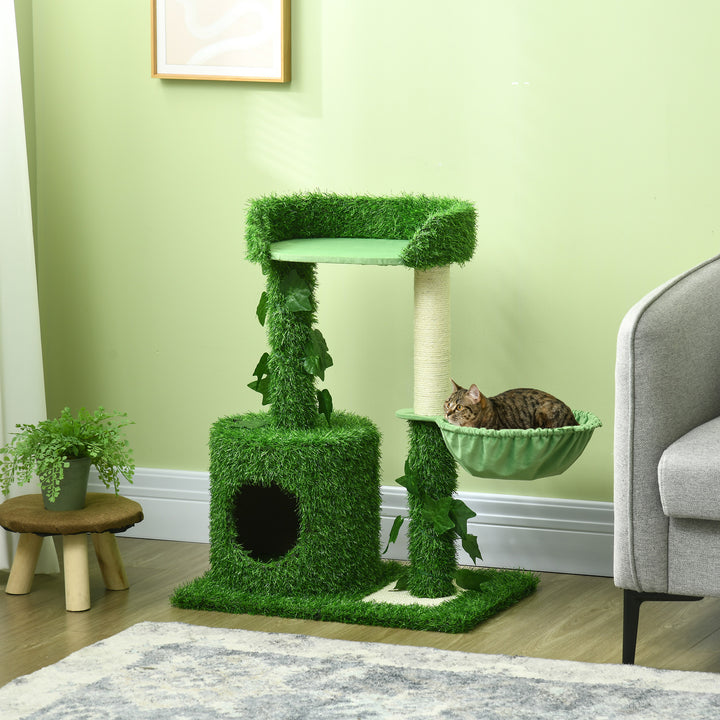 PawHut Cat Tree with Green Leaves, 77cm, Multi