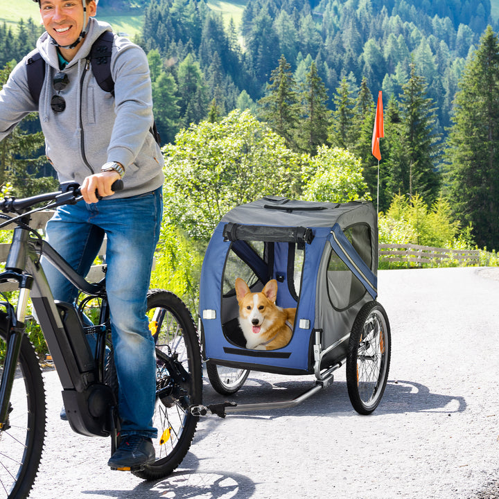 MCL Folding Dog Bike Trailer Pet Cart Carrier for Bicycle Travel in Steel Frame with Hitch Coupler - Blue & Grey