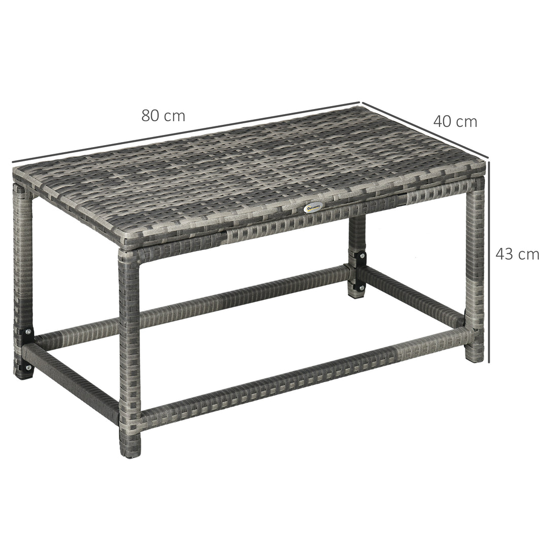 Outdoor Coffee Table, Garden PE Rattan Side Table with Plastic Board Under the Full Woven Table Top and Rectangular Frame for Patio, Balcony, Mixed Grey
