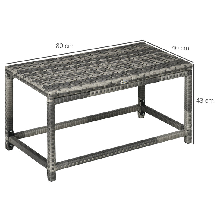 Outdoor Coffee Table, Garden PE Rattan Side Table with Plastic Board Under the Full Woven Table Top and Rectangular Frame for Patio, Balcony, Mixed Grey