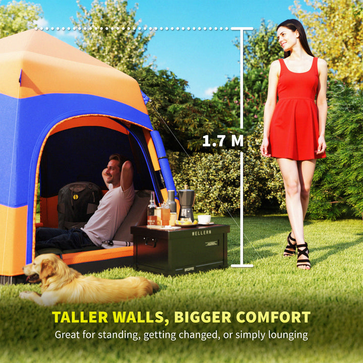 Six Man Hexagon Camping Tent with Hang Hook and Carry Bag - Orange and Blue