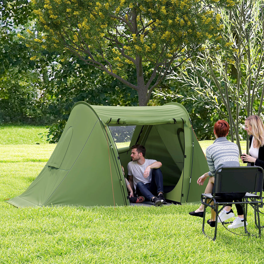 3 Man Camping Tent with Living Area and 2 Bedrooms, 3000mm Waterproof Family Tent with Sewn-in Groundsheet and bag, Portable Dome Shelter for Hiking, Festival, Backpacking, Green