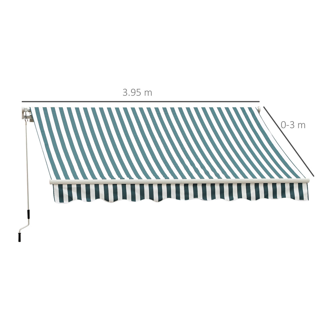 Outsunny 4m x 3(m) Garden Patio Manual Awning Canopy Sun Shade Shelter Retractable Green and White