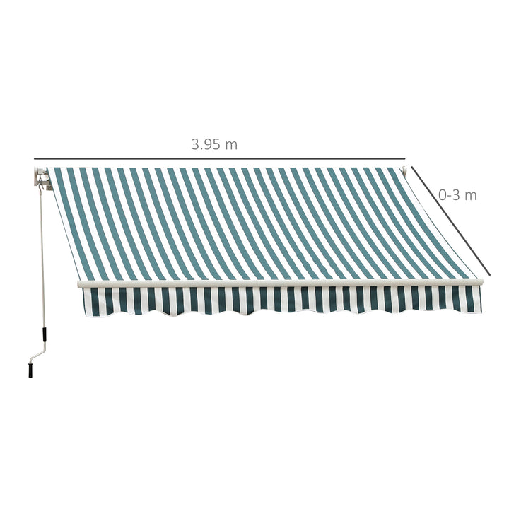 Manual Retractable Awning, size (4m x3m)-Green/White Stripes