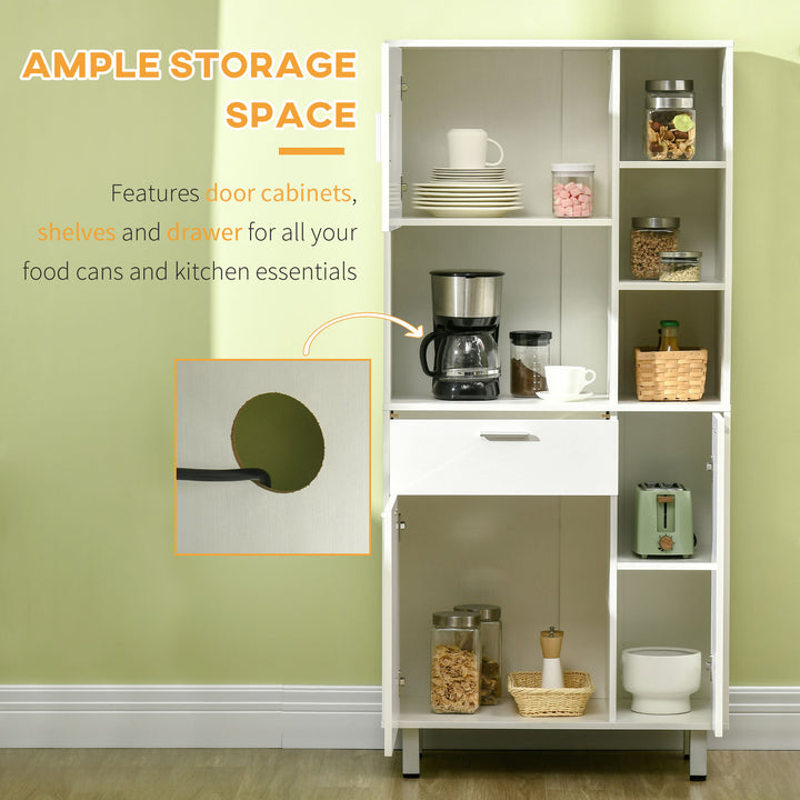 Kitchen Cupboard, Modern Kitchen Storage Cabinet with Shelves and Drawer, Free Standing Kitchen Units, 166 cm, White
