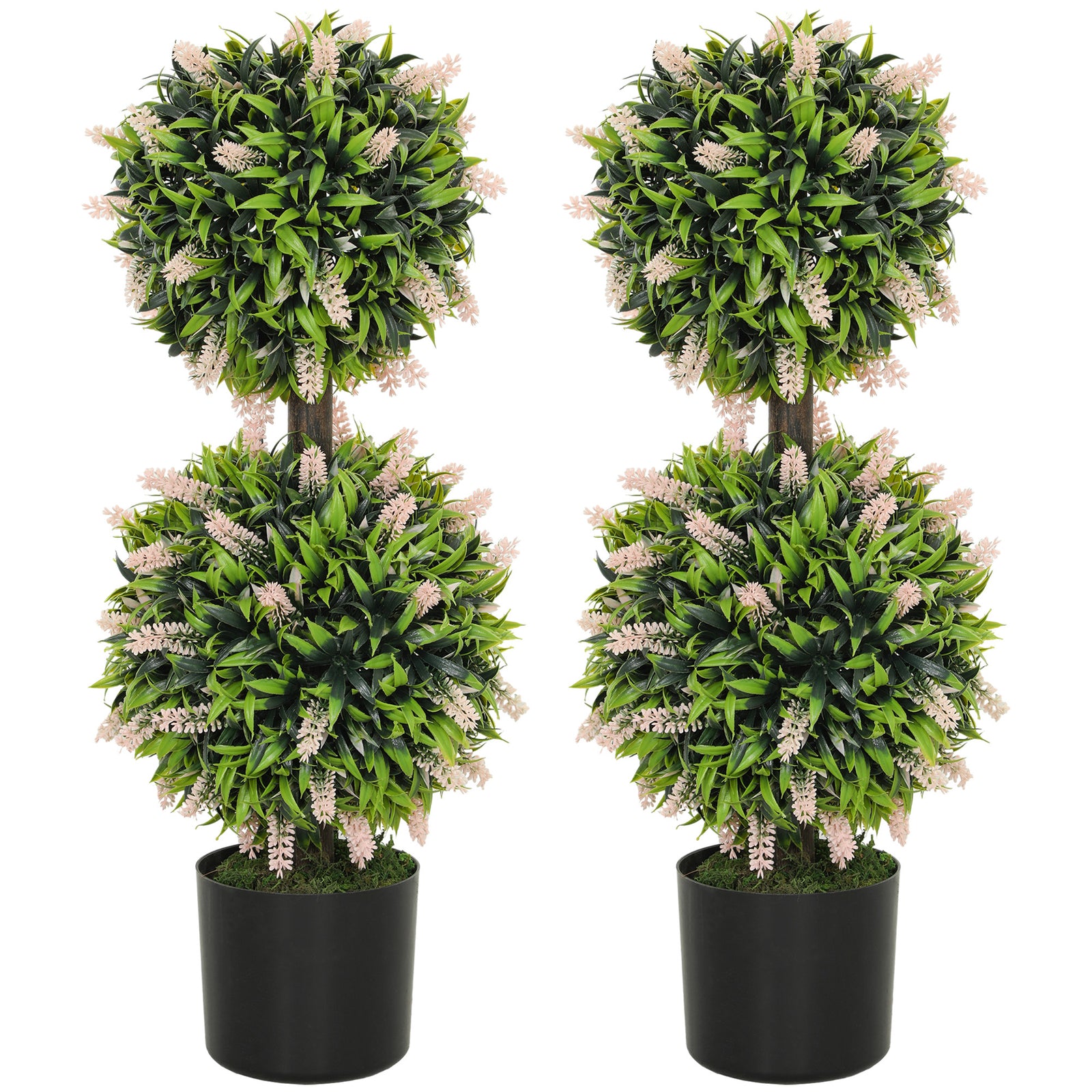Set of 2 Decorative Artificial Plants Ball Trees with Lavender Flowers in Pot Fake Plants for Home Indoor Outdoor Decor, 70cm, Pink