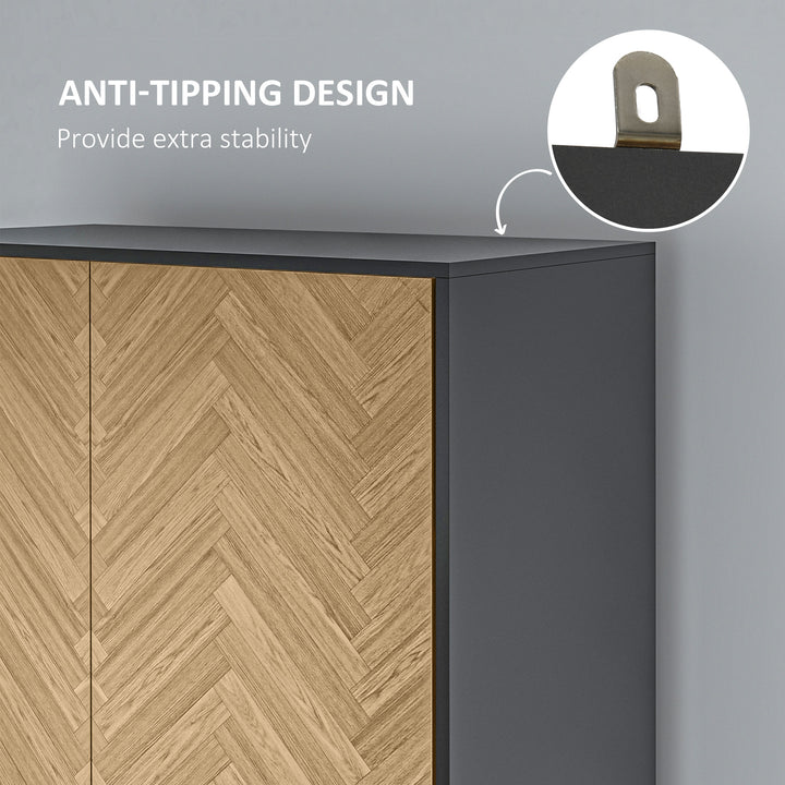 Modern Wardrobe Cabinet Wood Grain Sticker Surface with Shelf, Hanging Rod and 2 Drawers 90x50x190cm
