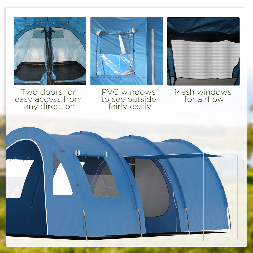 5-6 Man Camping Tent with 2 Room, Floor and Carry Bag - Blue