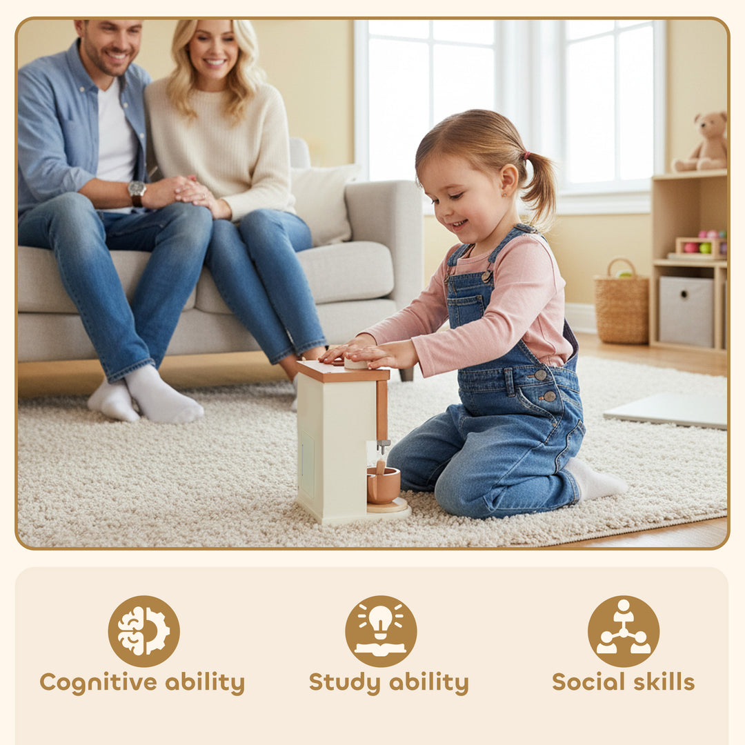 MCL Kids Wooden Coffee Machine Toy, Pretend Play Kitchen Accessories Gift for Boys and Girls Ages 3+