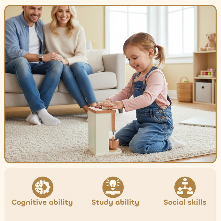 MCL Kids Wooden Coffee Machine Toy, Pretend Play Kitchen Accessories Gift for Boys and Girls Ages 3+