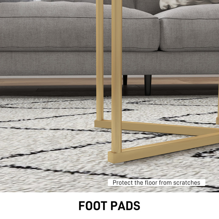 Set of Two Marble-Effect Nest of Tables - White/Gold-Tone