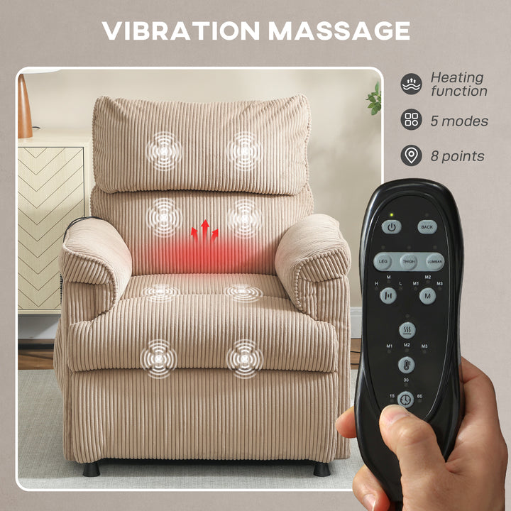 HOMCOM Corduroy Electric Massage Recliner - Brown
