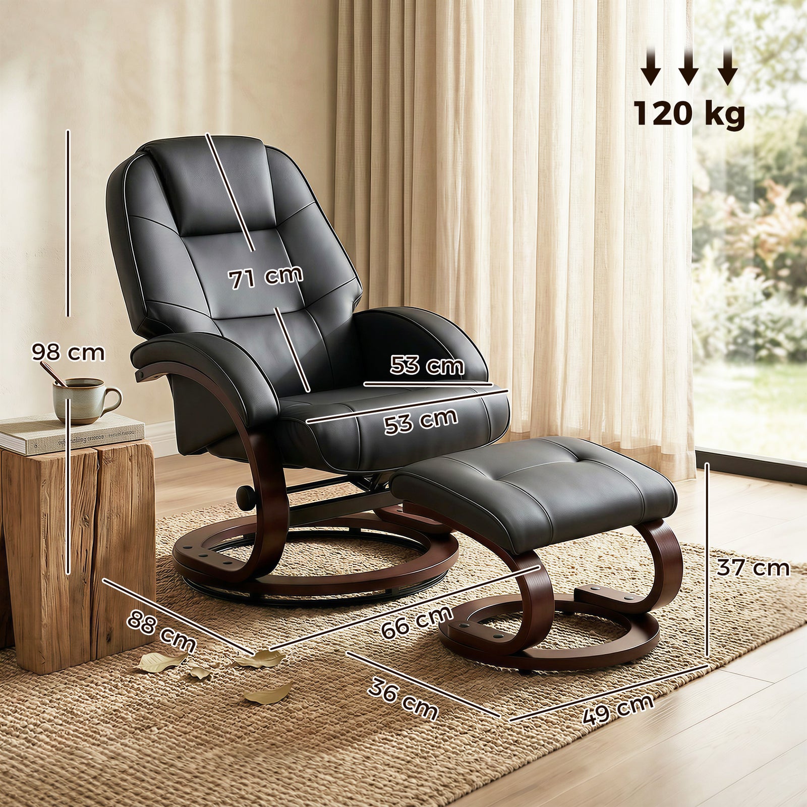 Swivel Recliner Chair with Footstool, PU Leather Recliner Armchair wit