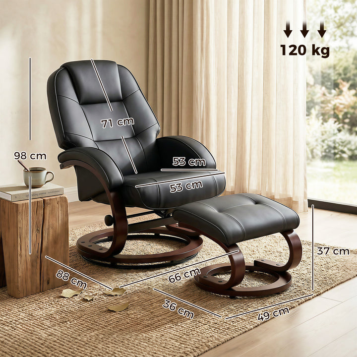 Swivel Recliner Chair with Footstool, PU Leather Recliner Armchair wit