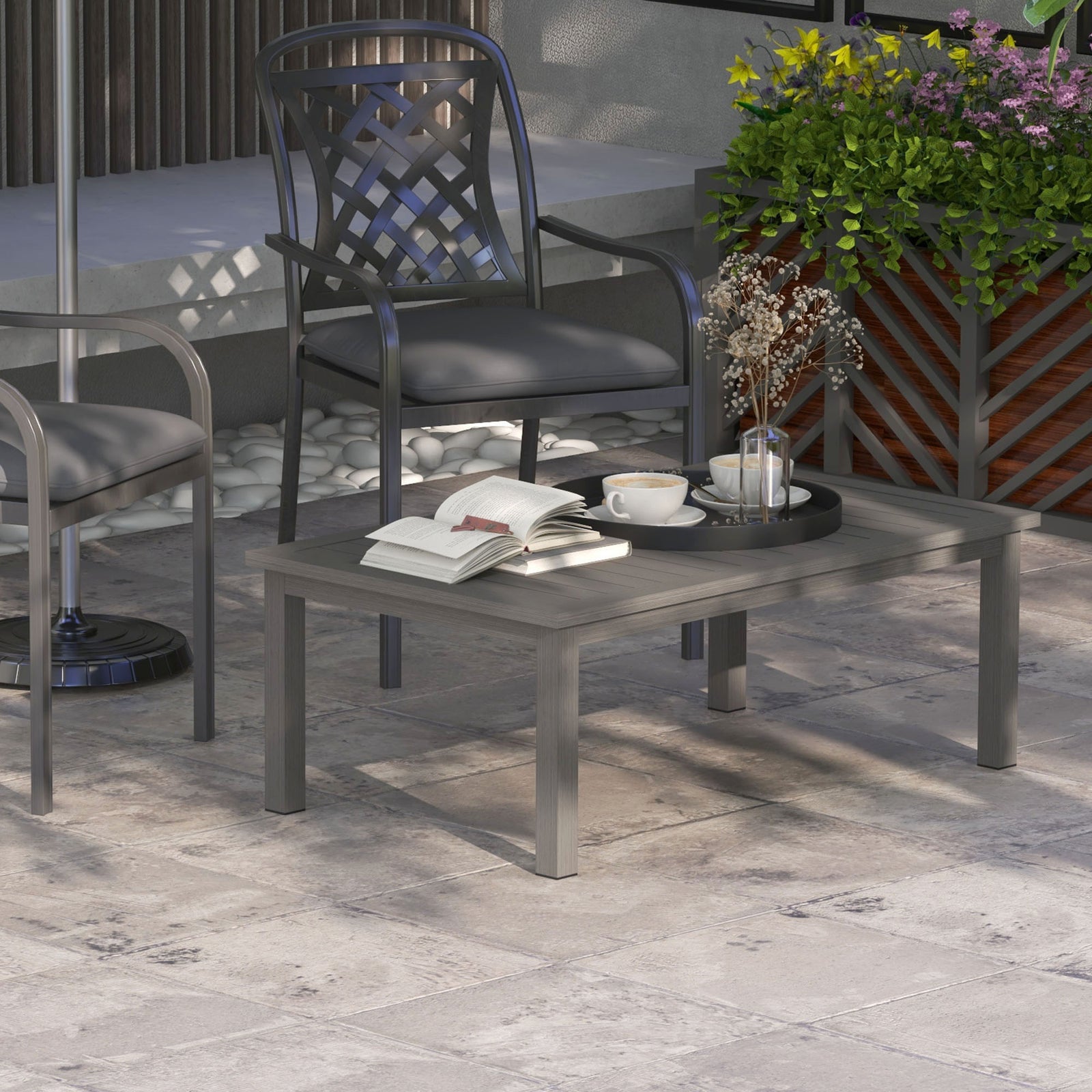 100cm x 60cm Aluminium Outdoor Coffee Table - Brown