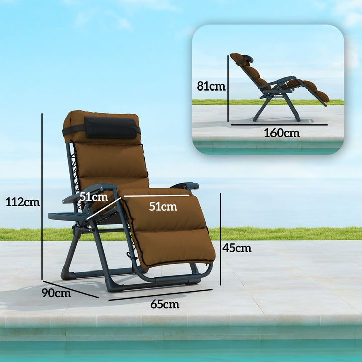 Set of Two Reclining Sun Loungers, with Cushion - Brown