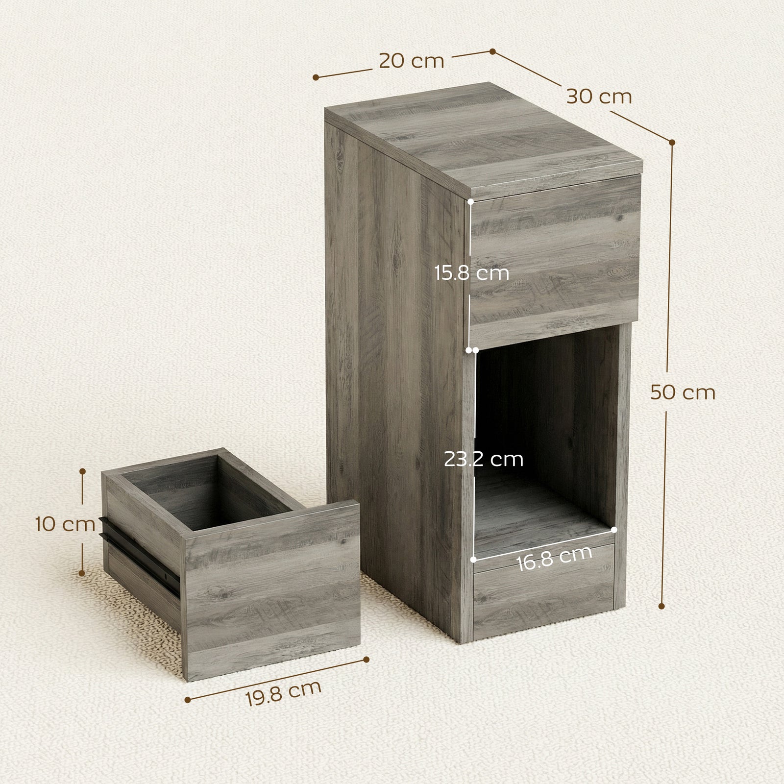Set of Two Modern Storage Bedside Tables - Grey