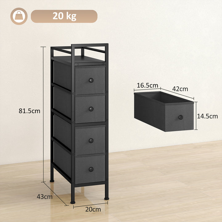 4 Drawer Fabric Dresser Chest of Drawers, Slim Storage Cabinet with Steel Frame for Small Spaces, Bedroom
