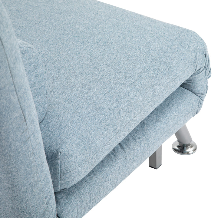 Linen Chair Bed, 3-in-1 Convertible Sleeper Chair with Adjustable Backrest, Pillow, for Living Room, Bedroom, Sky Blue