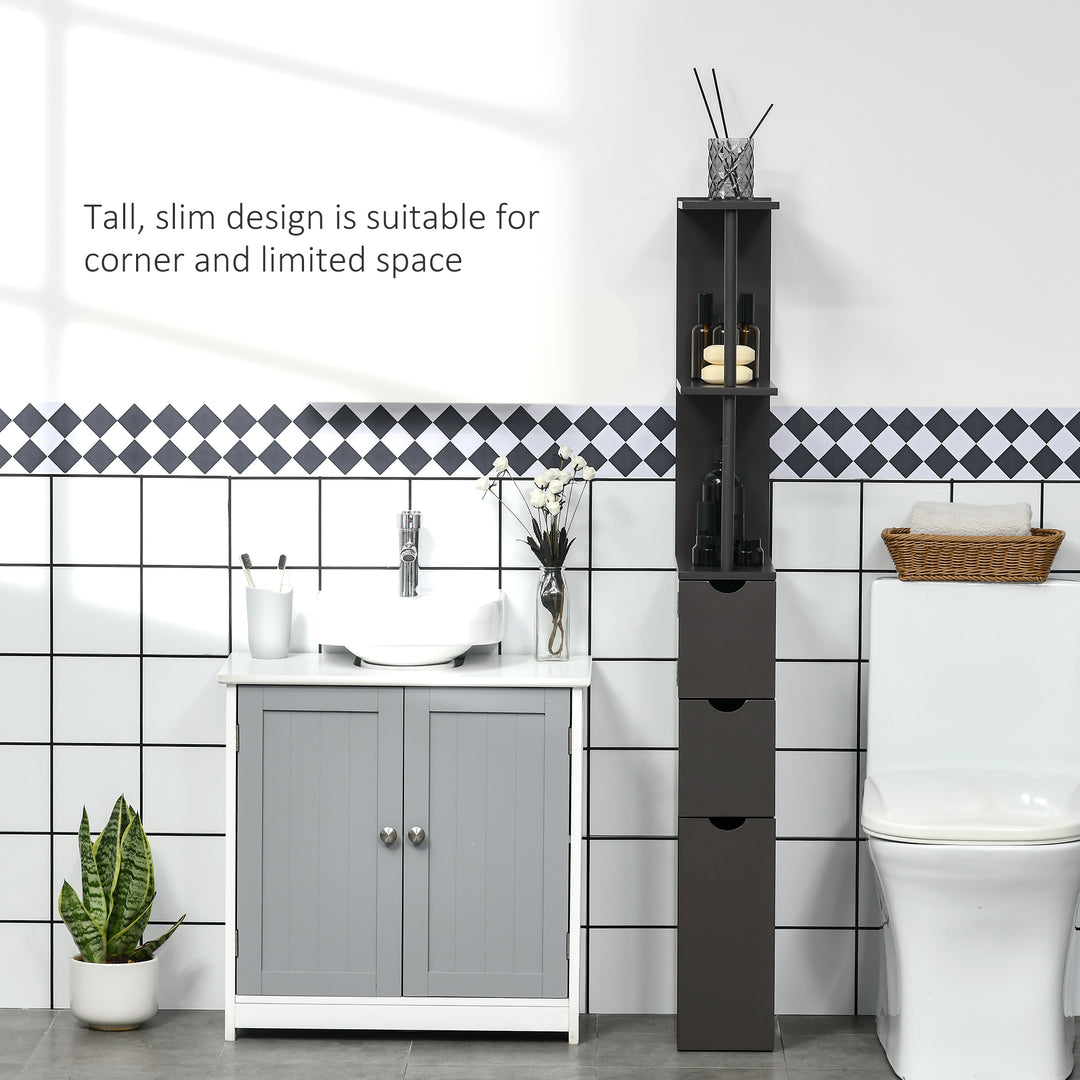 Tall Bathroom Cabinet, Freestanding Bathroom Storage Cabinet with 2-Tier Shelf and Drawers, Narrow Cupboard Storage Unit, Brown