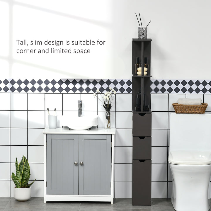 Tall Bathroom Cabinet, Freestanding Bathroom Storage Cabinet with 2-Tier Shelf and Drawers, Narrow Cupboard Storage Unit, Brown