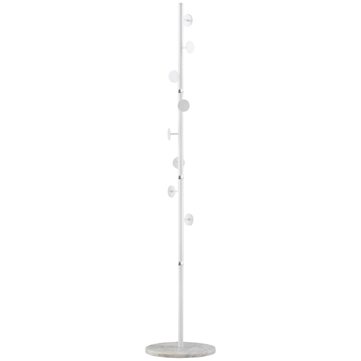 MCL Coat Rack Free Standing Hall Tree with 8 Round Disc Hooks for Clothes, Hats,Purses, Steel Entryway Coat Stand with Marble Base for Entryway, Living Room, Bedroom, White