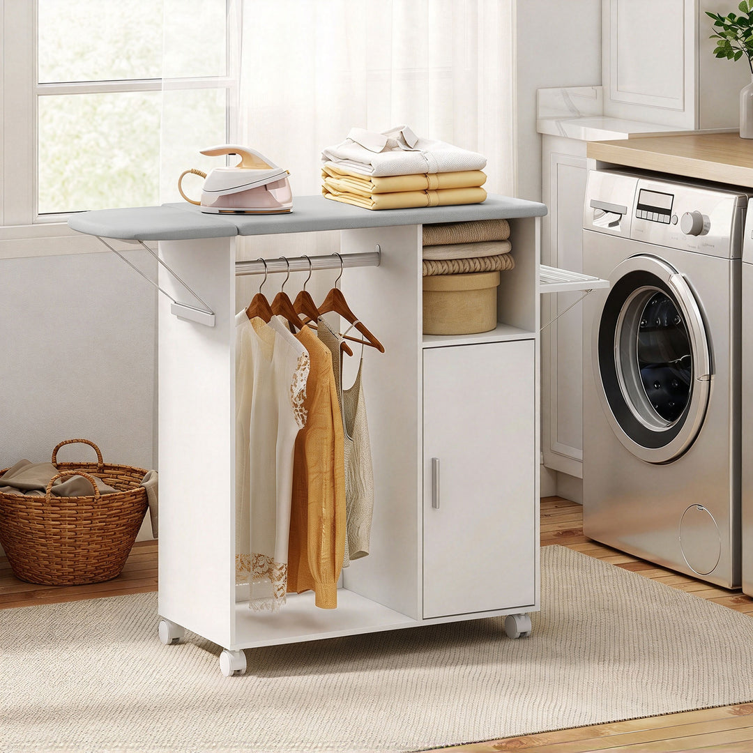 Rolling Ironing Board Cabinet, Foldable Ironing Station with Storage - view 2