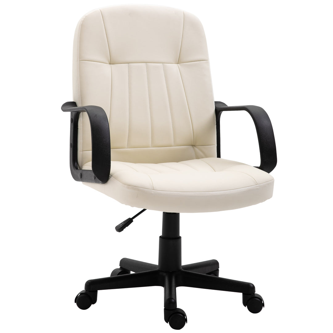 Office Chair, PU Leather Computer Desk Chair with Adjustable Height, Swivel Wheels for Home Office Work Study, Cream White