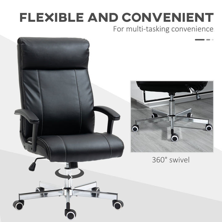 Massage Office Chair, PU Desk Chair with 6 Point Massage, High Back Computer Chair with Metal Legs, Thick Seat, Remote Control and Adjustable Height, Black