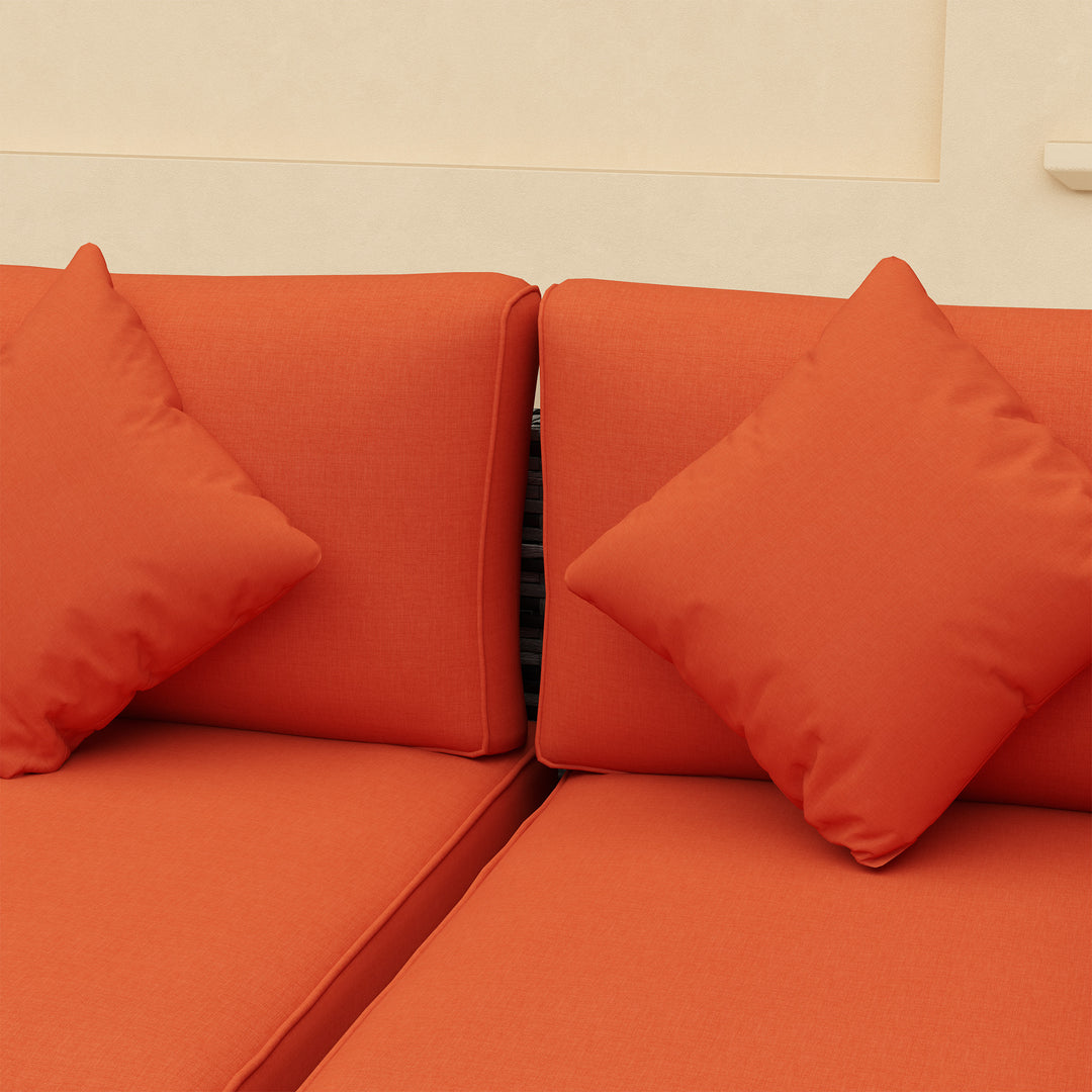 Eight-Piece Rattan Sofa Set - Orange/Grey