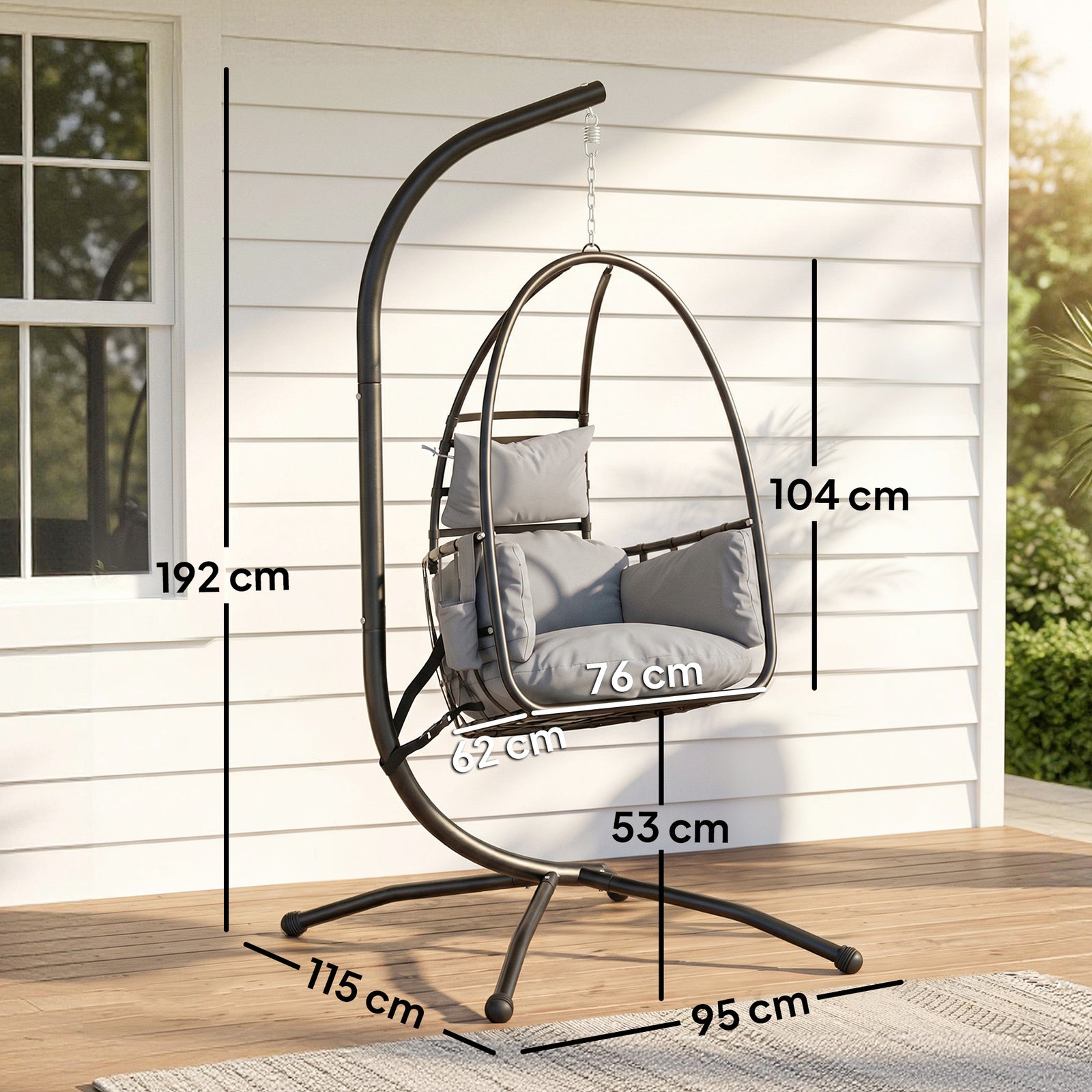 Hanging Egg Chair, Indoor Outdoor Swinging Hammock Chair with Stand, F