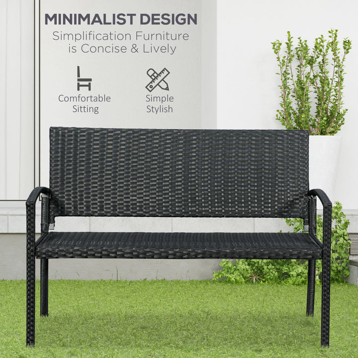 MCL 2 Seater Poly Rattan Garden Bench, All Weather Wicker Garden Loveseat, Outdoor Seating Bench with 240 Load Capacity, Backrest and Armrests for Patio, Terrace, Balcony, Black