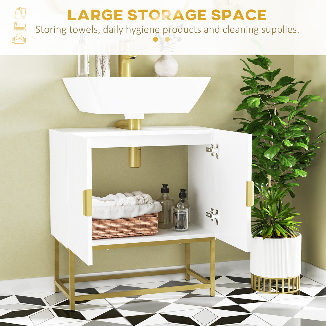 kleankin Bathroom Mirror Cabinet Under Sink Storage Cabinet Basin Cupboard with 2 Doors and Gold Steel Legs | Aosom UK