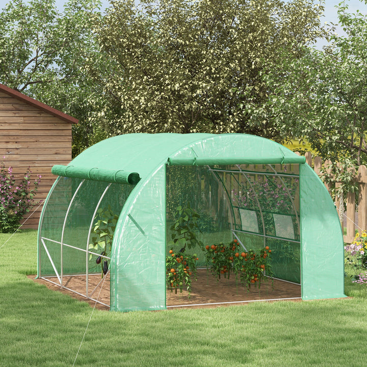 Outsunny Walk-in Polytunnel Greenhouse: With Roll-up Sidewalls, Zipped Door & 6 Ventilation Windows for Plant Growth, 3x3x2m, Green | Aosom UK