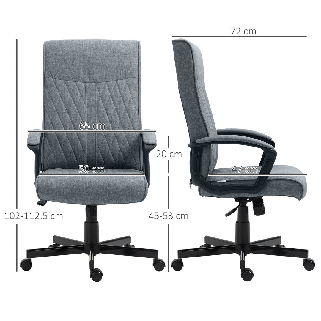 High Back Home Office Chair, Linen Fabric Computer Chair, Swivel Desk Chair with Adjustable Height for Living Room, Bedroom, Study, Dark Grey