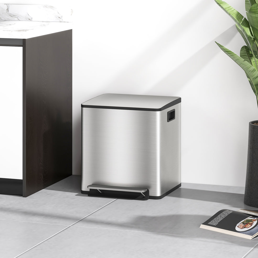 30L Dual Compartment Stainless Steel Bin, with Deodoriser Holders - Si