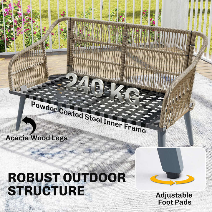 4 Piece Rattan Garden Furniture Set with Loveseat, Wicker Patio Conver