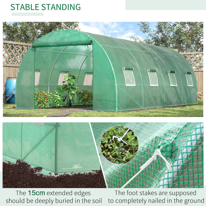 MCL Walk-in Polytunnel Greenhouse, Outdoor Garden Tunnel Greenhouse Tent with Zipped Roll-Up Door and 8 Mesh Windows, 6 x 3M