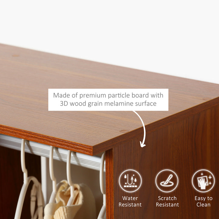 Open Wardrobe on Wheels, Bedroom Wardrobe with Clothes Hanging Rail, 3 Storage Shelves, Mobile Garment Rack for Cloakroom, Hallway, Walnut