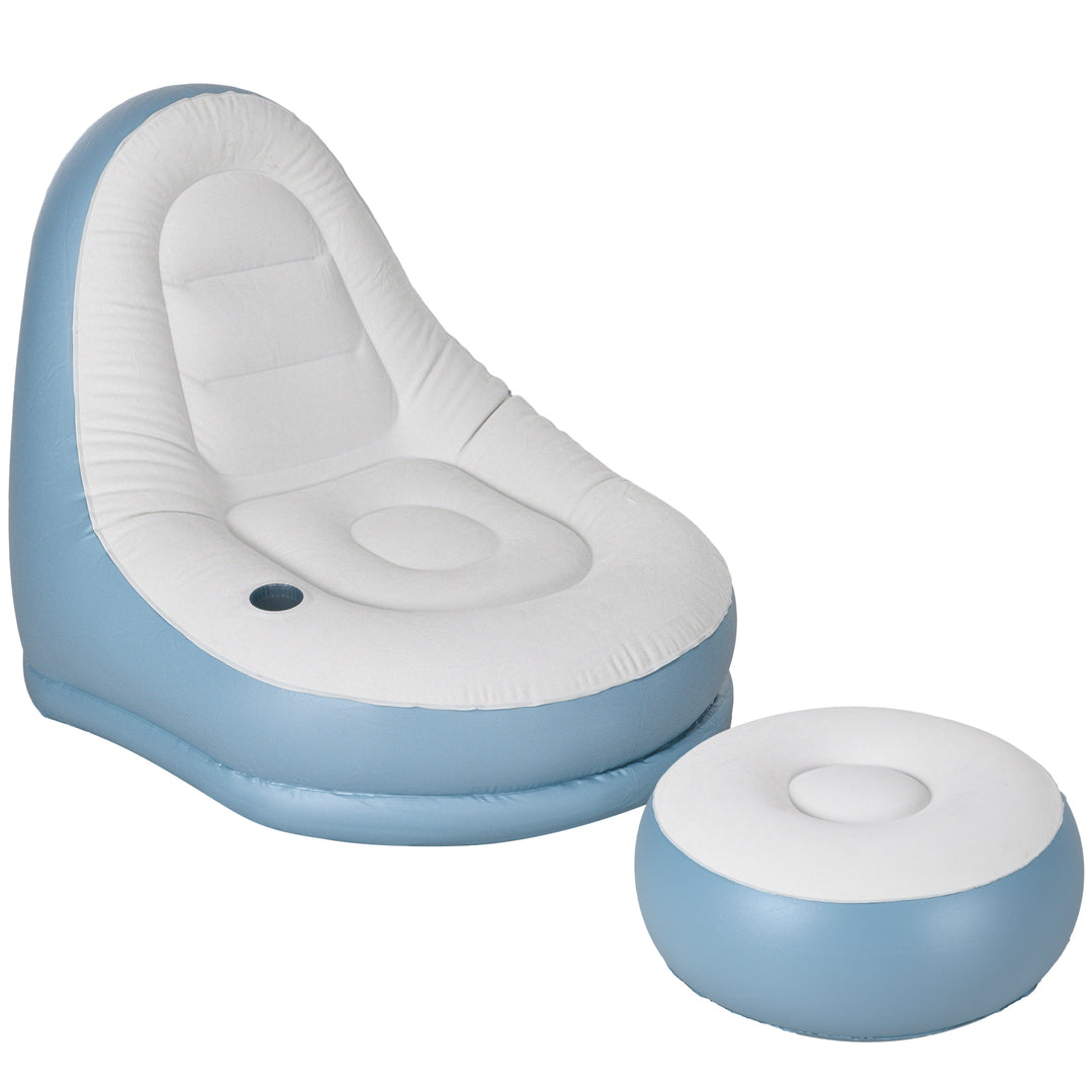 Inflatable Tub Chair and Footstool - Blue/White