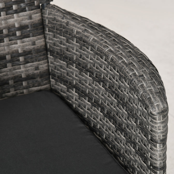 MCL 3 Pieces Rattan Bistro Set, Wicker Garden Furniture Set with 2-Tier Coffee Table and Chairs, Washable Cushions, for Outdoor Patio Balcony, Mixed Grey