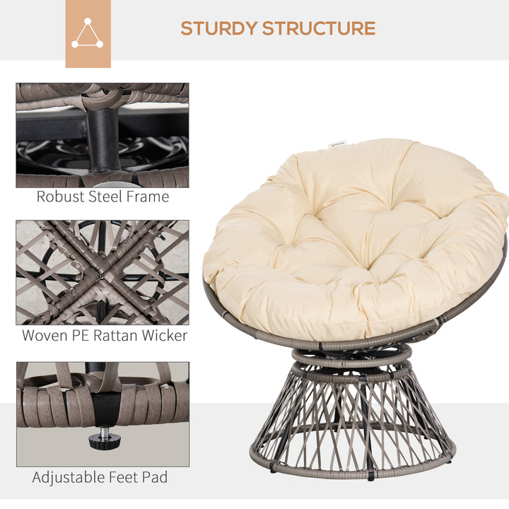 360° Swivel Rattan Moon Bowl Chair Round Lounge Garden Wicker Basket Seat with Padded Cushion Oversized for Outdoor Indoor, Beige