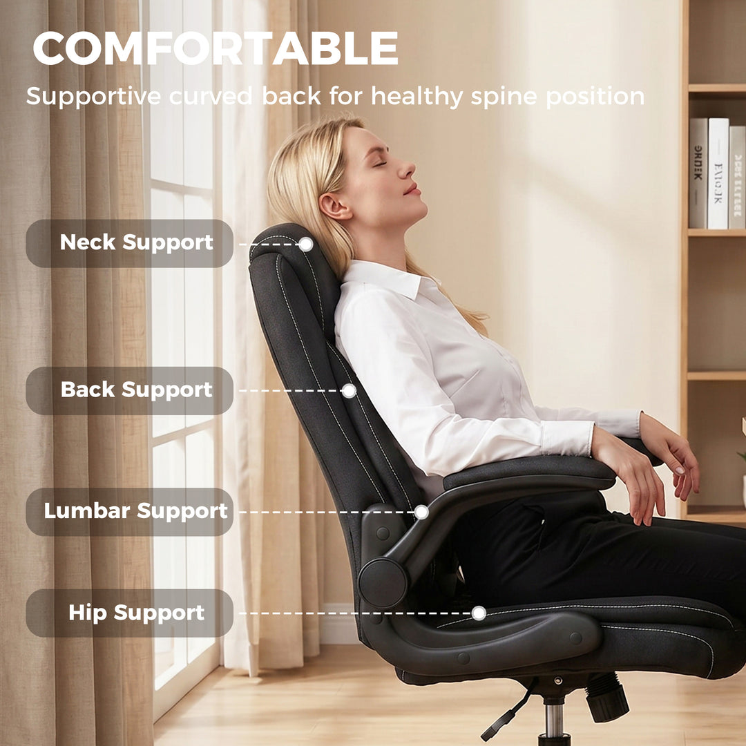 Linen-Look Computer Desk Chair, Executive Office Chair with Flip-Up Ar