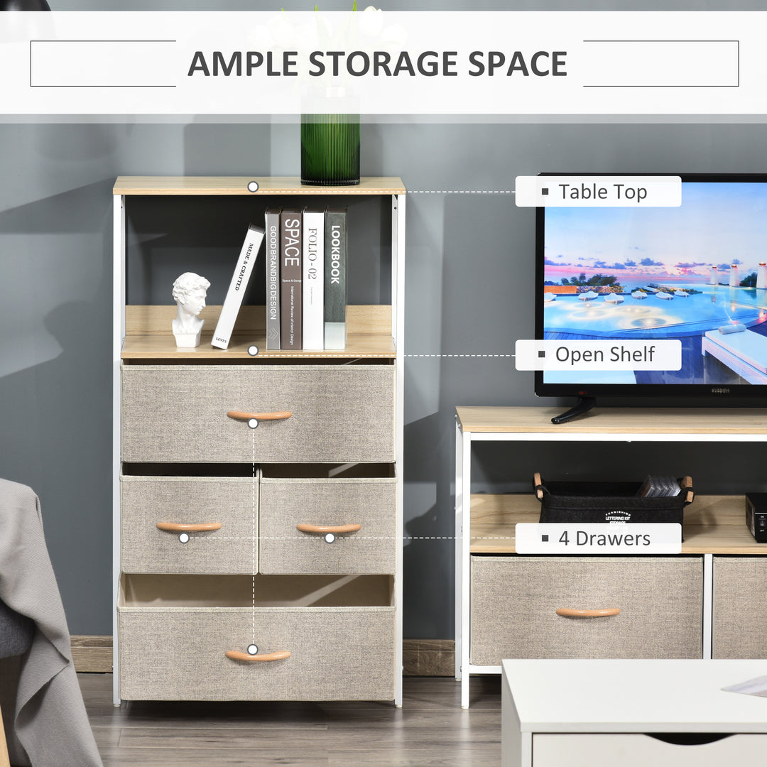 MCL 4 Drawer Storage Chest Unit Home Cabinet w/ Shelves Home Living Room Bedroom Entryway Living Furniture, Light Grey