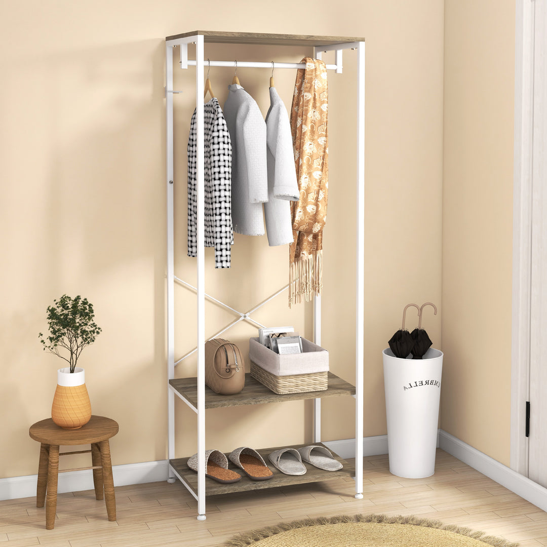 HOMCOM Hallway Coat Rack and Shoe Bench Tree - Grey | Aosom UK